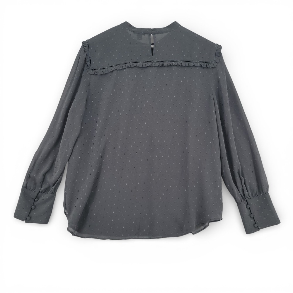 Ann Taylor Women 2XL Blouse Gray Swiss Dot Ruffle Career Office - Picture 5 of 8